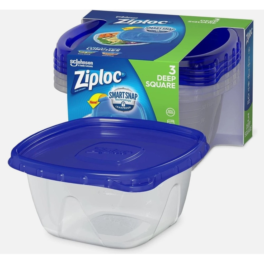 3X DEEP SQUARE Ziploc Food Storage Meal Prep Containers Kitchen Organization